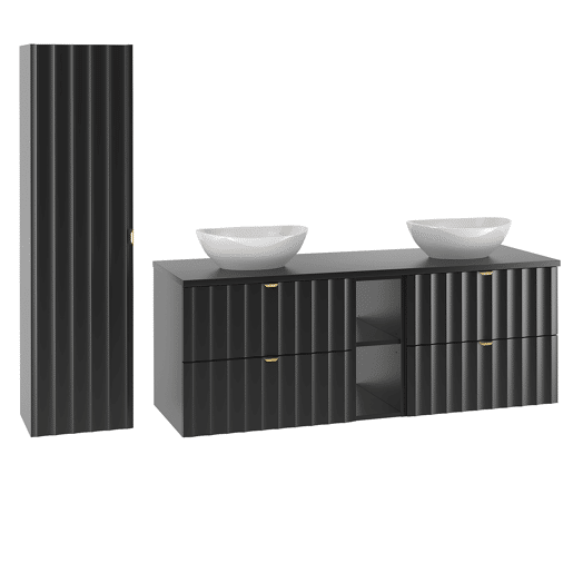 Móvel de toucador duplo 140 cm com 2 nichos e coluna Lexa Preto