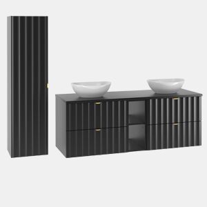 Móvel de toucador duplo 140 cm com 2 nichos e coluna Lexa Preto