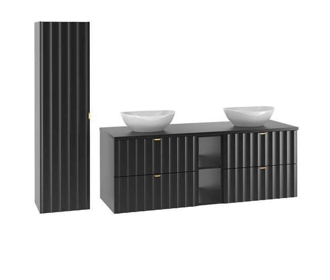 Conjunto de muebles con doble lavabo 140cm 2 compartimientos y columna lexa negro
