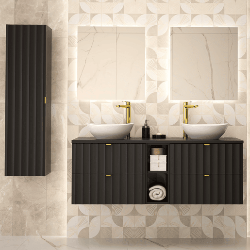 Móvel de toucador duplo 140 cm com 2 nichos e coluna Lexa Preto