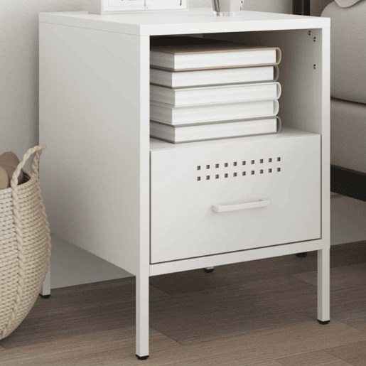 vidaXL Mesa de cabeceira 36x39x50,5 cm aço branco vidaXL Mesa de cabeceira 36x39x50,5 cm aço branco