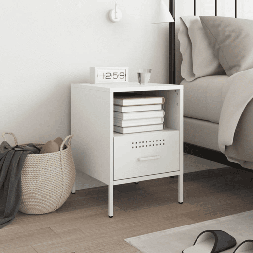 vidaXL Mesa de cabeceira 36x39x50,5 cm aço branco vidaXL Mesa de cabeceira 36x39x50,5 cm aço branco