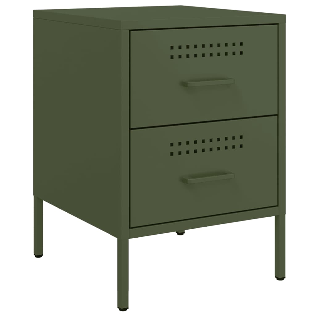 Vidaxl mesita de noche de acero verde oliva 36x39x50,5 cm