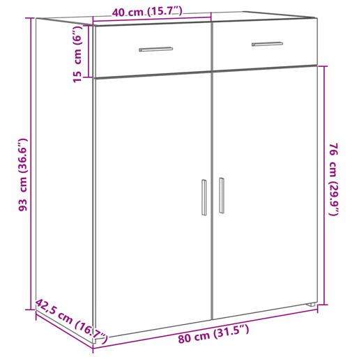 vidaXL Aparador 80x42,5x93 cm derivados de madeira cinzento cimento