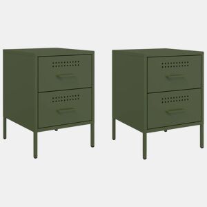 vidaXL Mesas de cabeceira 2 pcs 36x39x50,5 cm aço verde azeitona