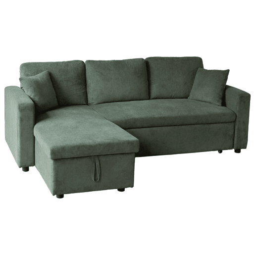 Sofá-cama de canto CLARK de 3 lugares em bombazina verde