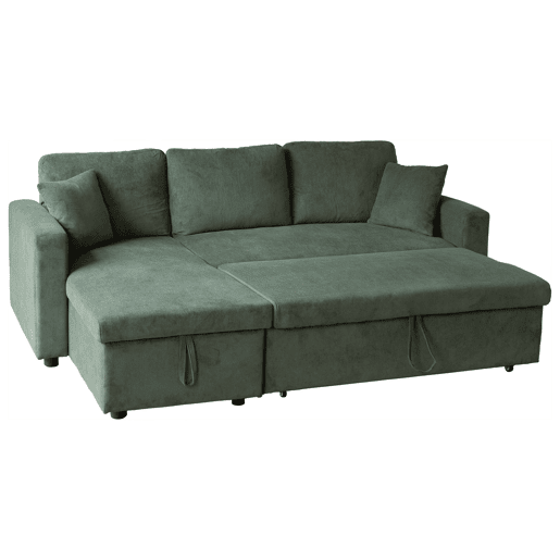 Sofá-cama de canto CLARK de 3 lugares em bombazina verde