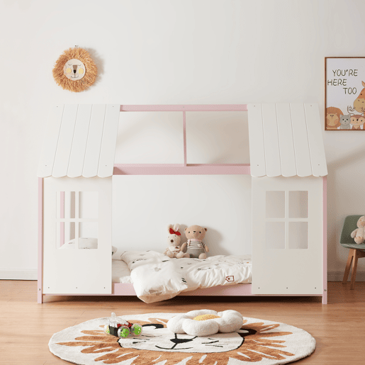 Cama de criança Tostedt em forma de casinha 90x200 cm - RosaBranco en.casa