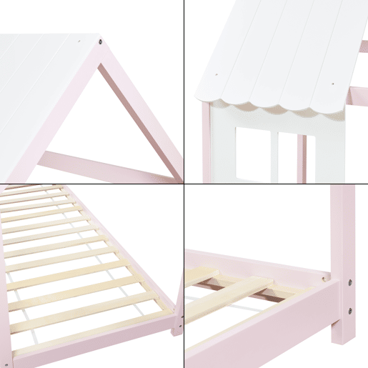 Cama de criança Tostedt em forma de casinha 90x200 cm - RosaBranco en.casa
