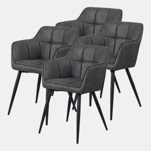 Conjunto de 4 cadeiras de jantar Birmingham com braços 81x57x53 cm - Cinzento escuro en.casa