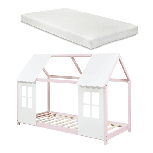 Cama de criança Tostedt com colchão 90x200 cm - RosaBranco en.casa