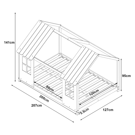 Cama de criança Tostedt com colchão 120x200 cm - RosaBranco en.casa