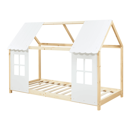 Cama de criança Tostedt em forma de casinha 90x200 cm - Efeito madeiraBranco en.casa