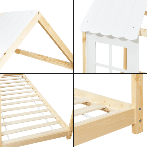 Cama de criança Tostedt em forma de casinha 90x200 cm - Efeito madeiraBranco en.casa