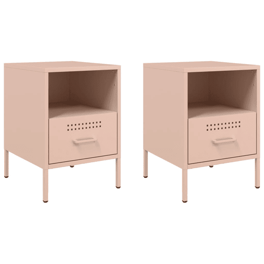 vidaXL Mesas de cabeceira 2 pcs 36x39x50,5 cm aço rosa
