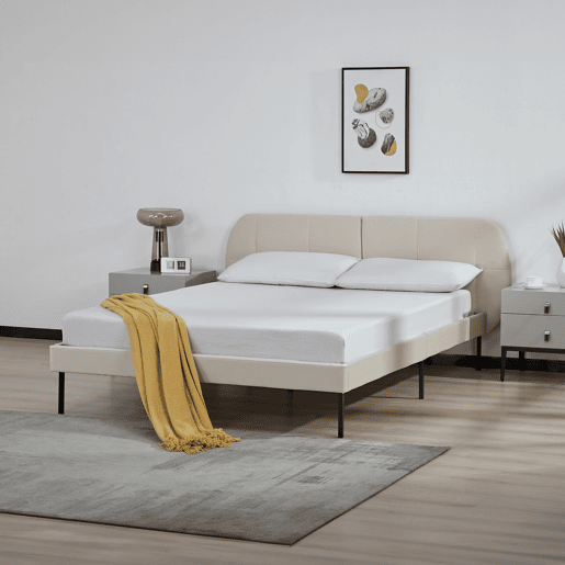 Cama estofada Porvoo com cabeceira de veludo 140x200cm - Bege en.casa