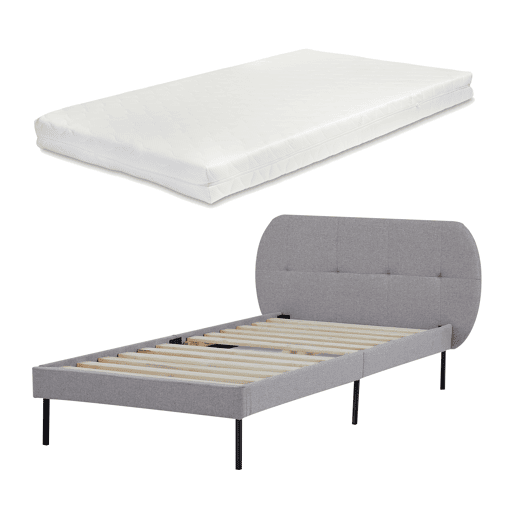 Cama estofada Porvoo com cabeceira base de colchão têxtil 90x200cm - Cinzento en.casa