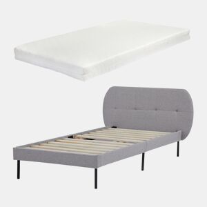 Cama estofada Porvoo com cabeceira base de colchão têxtil 90x200cm - Cinzento en.casa