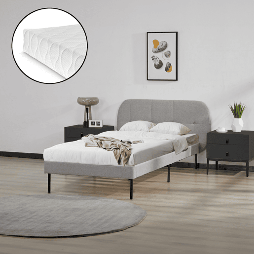 Cama estofada Porvoo com cabeceira base de colchão têxtil 90x200cm - Cinzento en.casa
