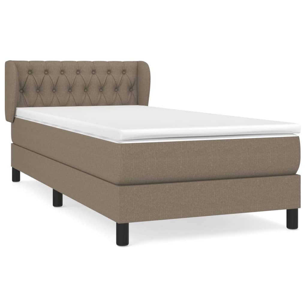 Cama box spring con colchón tela gris taupe 90x200 cm diseño de botones
