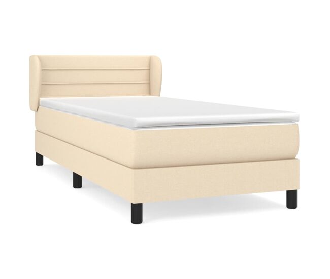 Cama box spring con colchón tela color crema 100x200 cm rayas horizontales
