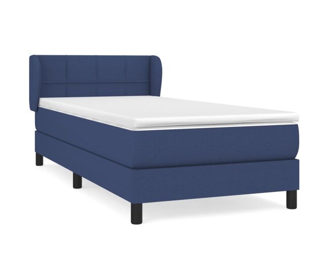 Cama box spring con colchón tela azul 100x200 cm bloques con cuadros