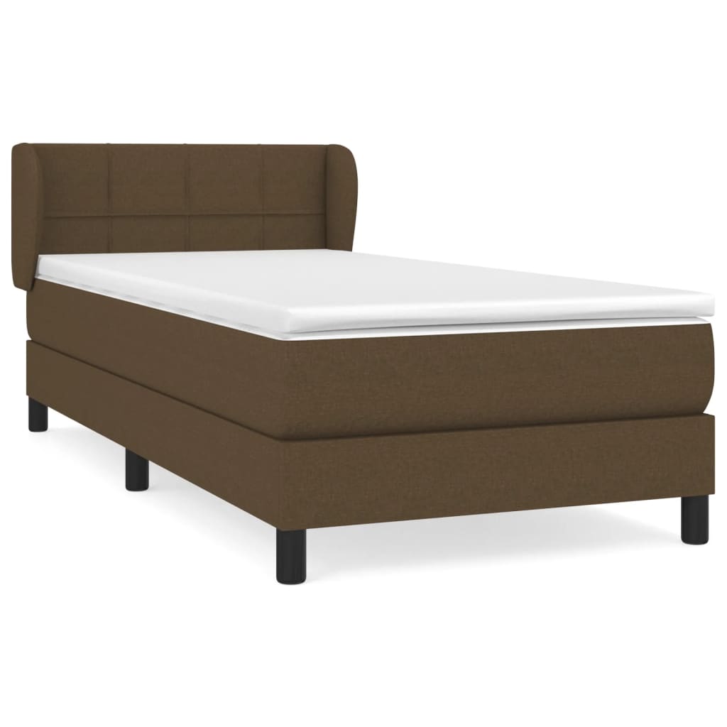 Cama box spring con colchón tela marrón oscuro 80x200 cm bloques con cuadros