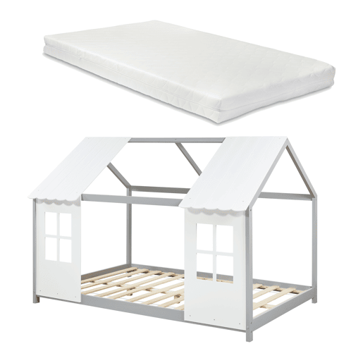 Cama de criança Tostedt com colchão 140x200 cm - CinzentoBranco en.casa