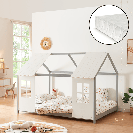 Cama de criança Tostedt com colchão 140x200 cm - CinzentoBranco en.casa