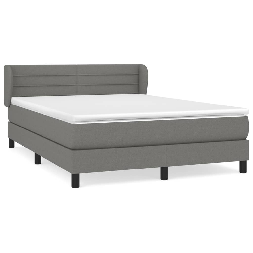 Cama box spring con colchón tela gris oscuro 140x190 cm rayas horizontales
