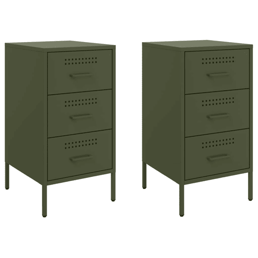 vidaXL Mesas de cabeceira 2 pcs 36x39x68 cm aço verde-azeitona