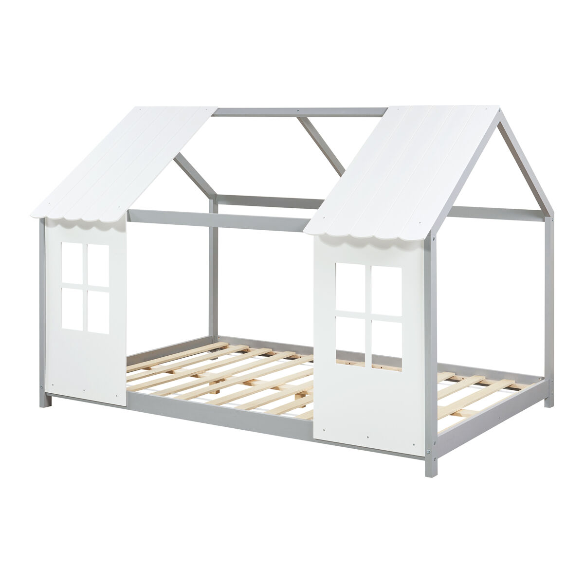 Cama para niños tostedt en forma de casita 120x200 cm - gris/blanco [en.casa]