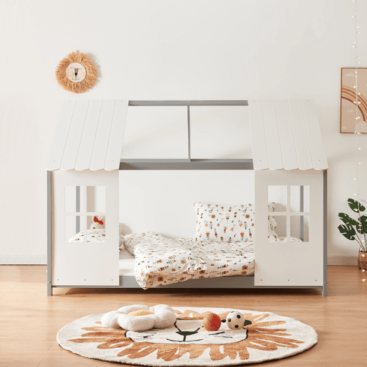 Cama de criança Tostedt em forma de casinha 120x200 cm - CinzentoBranco en.casa