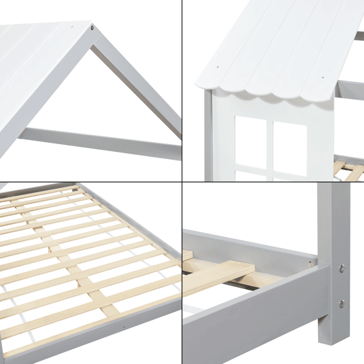 Cama de criança Tostedt em forma de casinha 120x200 cm - CinzentoBranco en.casa