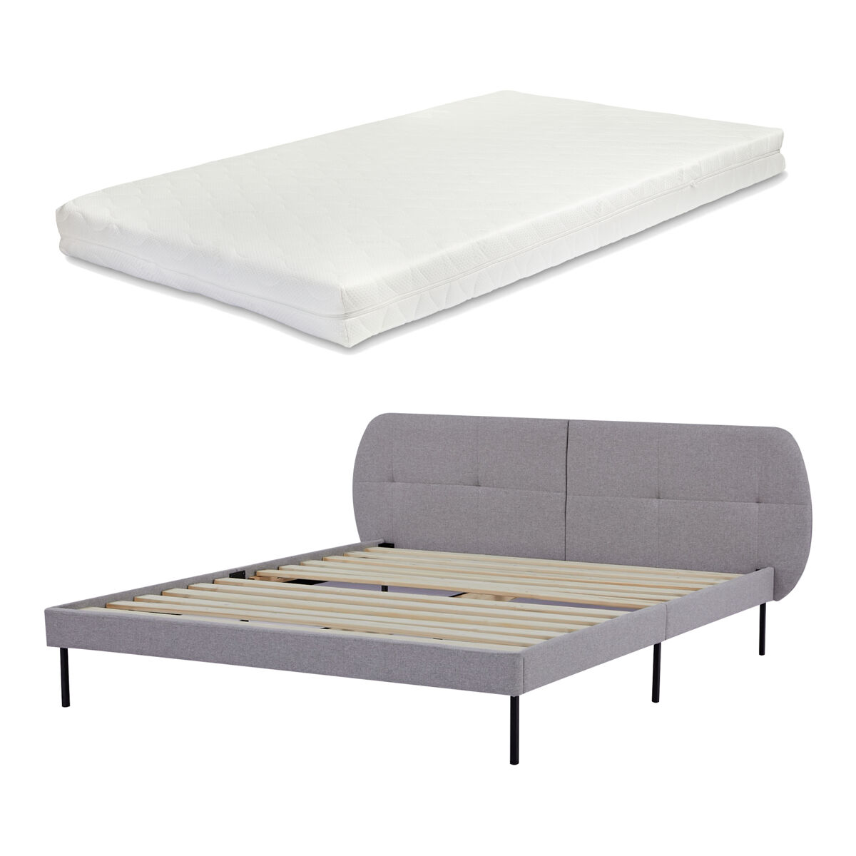 Cama tapizada Porvoo con cabecero somier textil con colchón 207x194