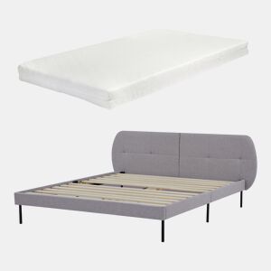 Cama estofada Porvoo com cabeceira têxtil e colchão 160x200cm - Cinzento en.casa