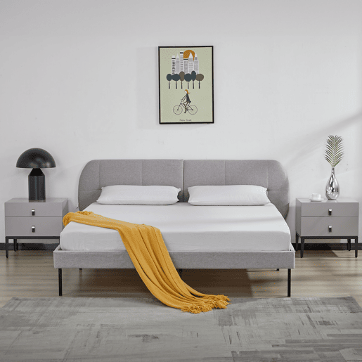 Cama estofada Porvoo com cabeceira têxtil e colchão 160x200cm - Cinzento en.casa