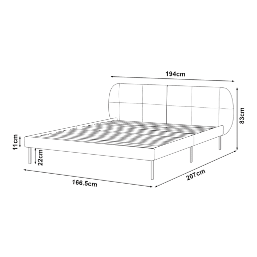 Cama estofada Porvoo com cabeceira têxtil e colchão 160x200cm - Cinzento en.casa