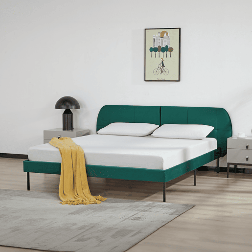 Cama estofada Porvoo com estrado de veludo cabeceira 160x200cm - Verde escuro en.casa