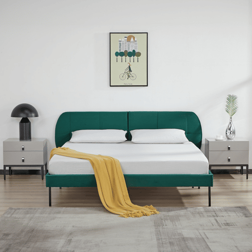 Cama estofada Porvoo com estrado de veludo cabeceira 160x200cm - Verde escuro en.casa