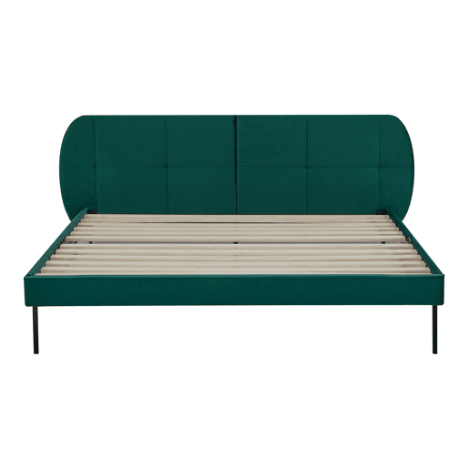 Cama estofada Porvoo com estrado de veludo cabeceira 160x200cm - Verde escuro en.casa