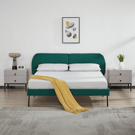 Cama estofada Porvoo com cabeceira de veludo 140x200cm - Verde escuro en.casa
