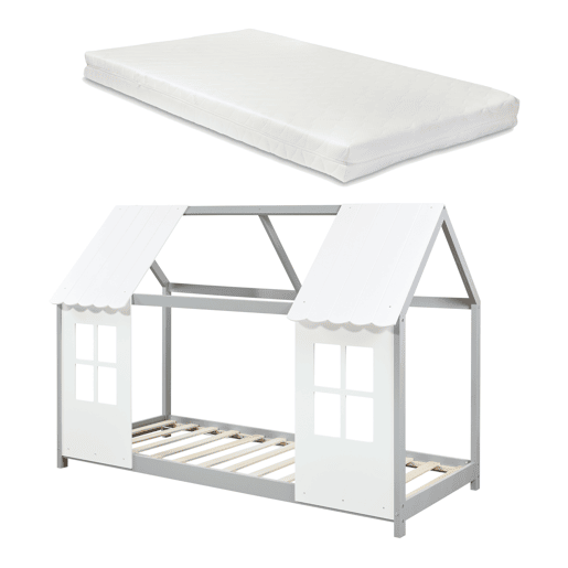 Cama de criança Tostedt com colchão 90x200 cm - CinzentoBranco en.casa
