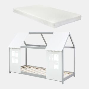 Cama de criança Tostedt com colchão 90x200 cm - CinzentoBranco en.casa