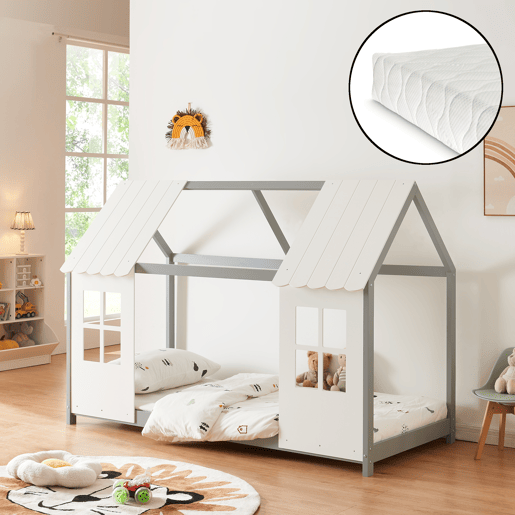 Cama de criança Tostedt com colchão 90x200 cm - CinzentoBranco en.casa