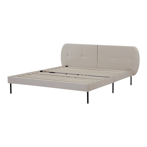 Cama estofada Porvoo com cabeceira em veludo 160x200cm - Bege en.casa