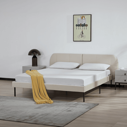 Cama estofada Porvoo com cabeceira em veludo 160x200cm - Bege en.casa