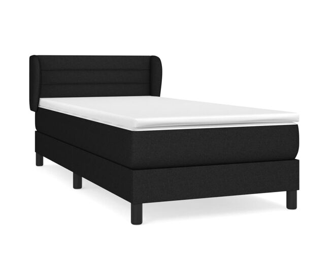 Cama box spring con colchón tela negro 90x200 cm rayas horizontales