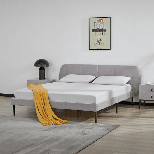 Cama estofada Porvoo com cabeceira têxtil 160x200cm - Cinzento en.casa