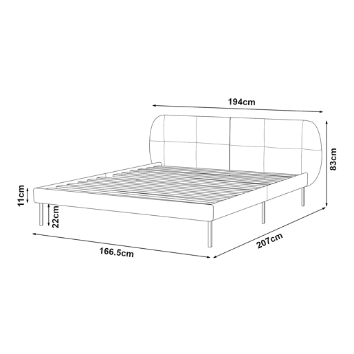 Cama estofada Porvoo com cabeceira têxtil 160x200cm - Cinzento en.casa